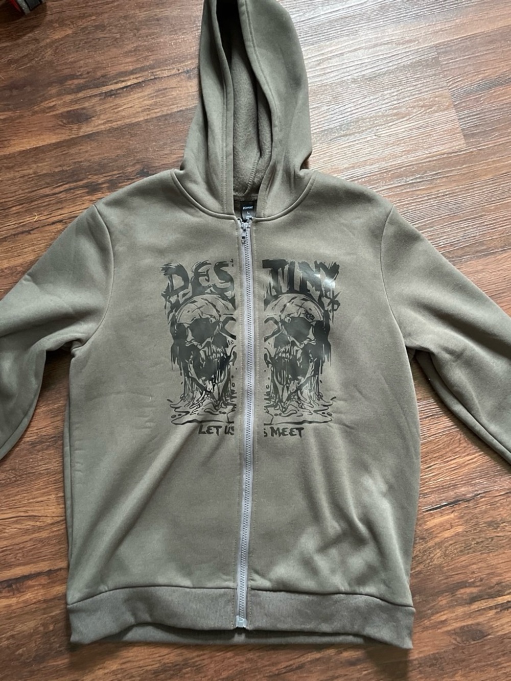 ROMWE Olive Green Full-Zip Hoodie with Front Zipper